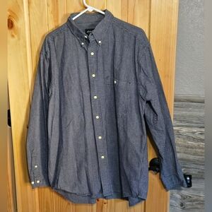 Eddie Bauer  Mens L blue white   button up long Sleeved Shirt Heavy Duty